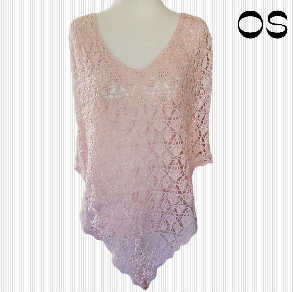 Buckle Vintage Y2K Crochet Baby Pink Knit Shawl/Poncho NWT